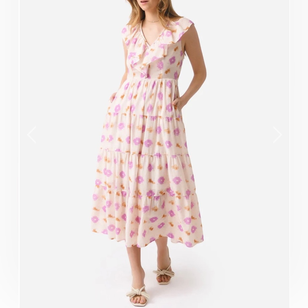 NWT✨XÍRENA Abstract Print Tiered Cotton Dress LILAC IKAT Sz Medium